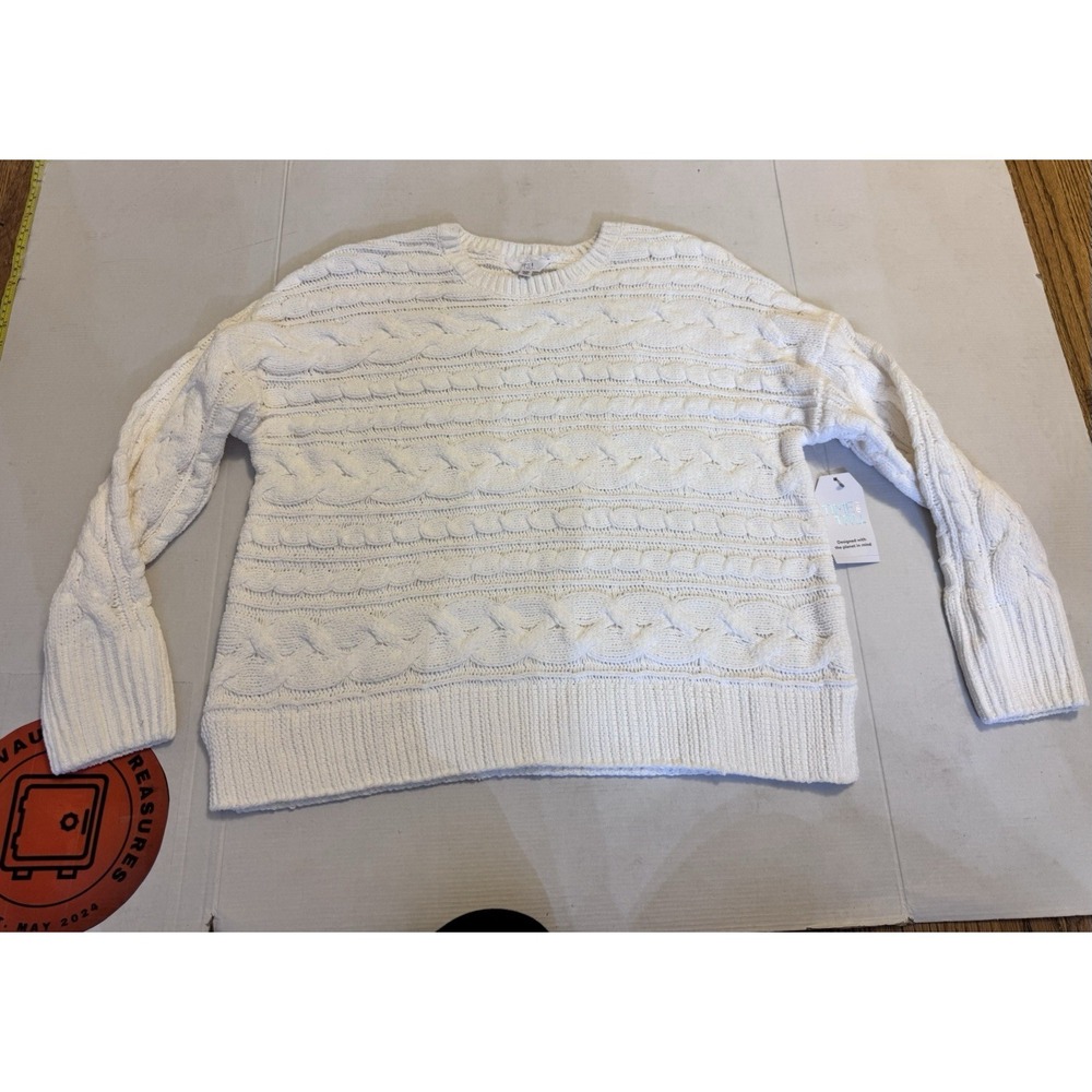 Time and Tru Womens Cable Knit Sweater Ivory White XXXL 22 Crewneck Pullover NEW